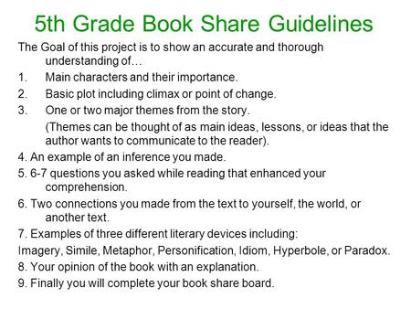 5th Grade Book Share Guidelines