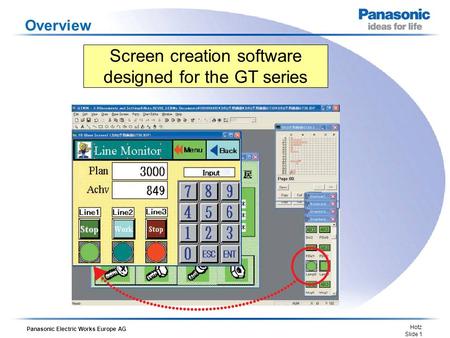 Panasonic Electric Works Europe AG Hotz Slide 1 Overview Screen creation software designed for the GT series.