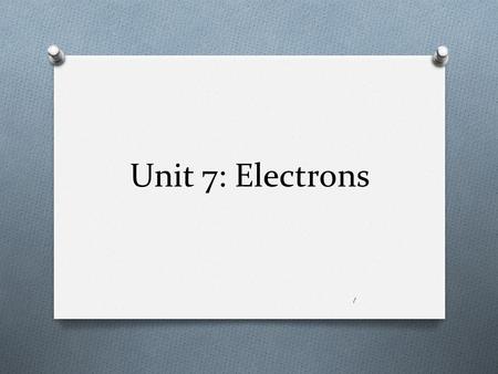 Unit 7: Electrons 1. Electromagnetic (EM) radiation O A form of energy produced by electrical and magnetic vibrations, or by the movement of electrically.