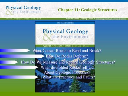 Chapter 11: Geologic Structures Visit the Online Learning Centre at www.mcgrawhill.ca/college/plummerwww.mcgrawhill.ca/college/plummer Chapter 11: Geologic.