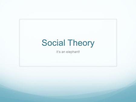 Social Theory It’s an elephant!. What is Theory? A system of orienting ideas, concepts, and relationships that provides a way of organizing the observable.