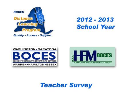.. CRB/FEH/Questar III Distance Learning Project Teacher Survey 2009– 2010 School Year BOCES Distance Learning Program Quality Access Support.