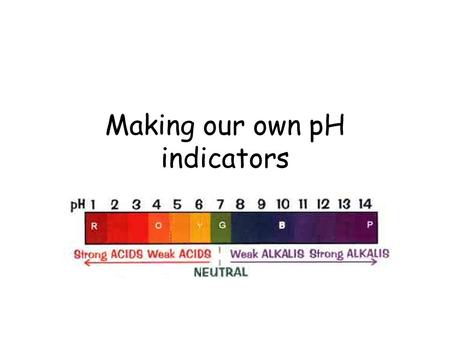 Making our own pH indicators. We often think of pH indicators as chemicals that can only be bought from chemical suppliers In fact, there are natural.
