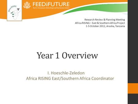 Year 1 Overview I. Hoeschle-Zeledon Africa RISING East/Southern Africa Coordinator Research Review & Planning Meeting Africa RISING – East & Southern Africa.