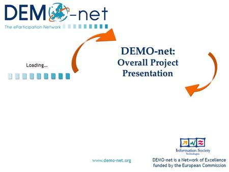 Loading… DEMO-net is a Network of Excellence funded by the European Commission www.demo-net.org DEMO-net: Overall Project Presentation.
