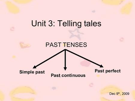 Unit 3: Telling tales PAST TENSES Past perfect Simple past