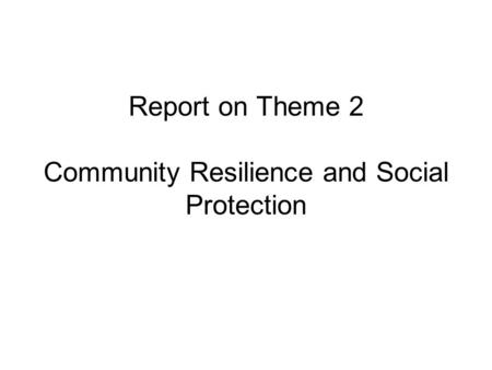 Report on Theme 2 Community Resilience and Social Protection.