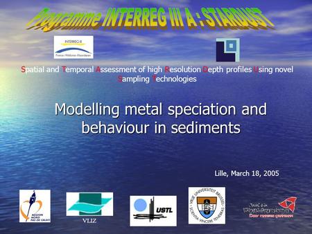 VLIZ Spatial and Temporal Assessment of high Resolution Depth profiles Using novel Sampling Technologies Lille, March 18, 2005 Modelling metal speciation.