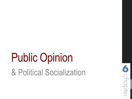 Public Opinion & Political Socialization. Objectives Define public opinion and explain its role in political decision making. Describe American political.
