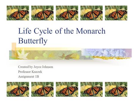 Life Cycle of the Monarch Butterfly Created by Joyce Johnson Professor Knezek Assignment 1B.