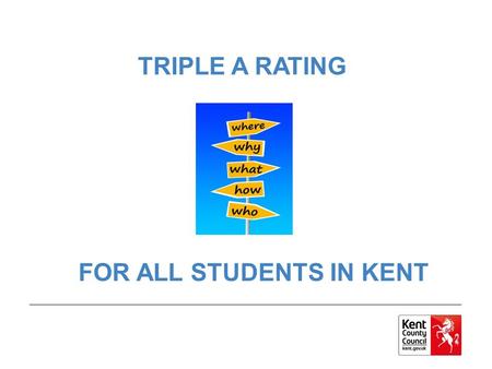 TRIPLE A RATING FOR ALL STUDENTS IN KENT. 14-24 NEW FOCUS Range of Curriculum Initiatives Learning, Employment and Skills 14 - 24 Strategy Structural.