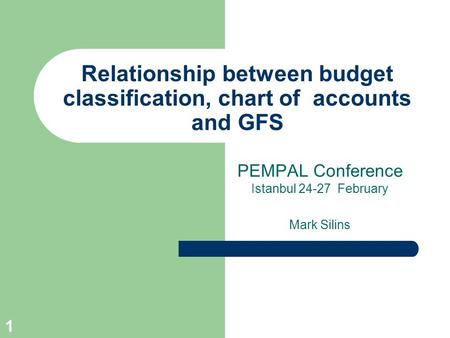 1 Relationship between budget classification, chart of accounts and GFS PEMPAL Conference Istanbul 24-27 February Mark Silins.