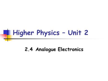 Higher Physics – Unit 2 2.4Analogue Electronics. Op-Amp An op-amp has two inputs and one output. The symbol for an op-amp is: inverting input non-inverting.