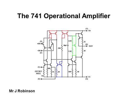 The 741 Operational Amplifier Mr J Robinson. The 741 Op-amp The most common and most famous op-amp is the mA741C or just 741, which is packaged in an.