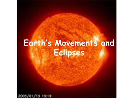 Earth’s Movements and Eclipses. Earth’s Orbit of Sun There are 365 days in a year. Every day the sun rises and sets. This proves that the Earth is in.