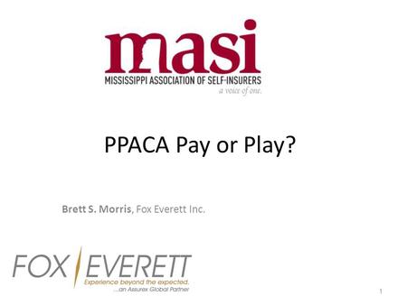 PPACA Pay or Play? Brett S. Morris, Fox Everett Inc. 1.