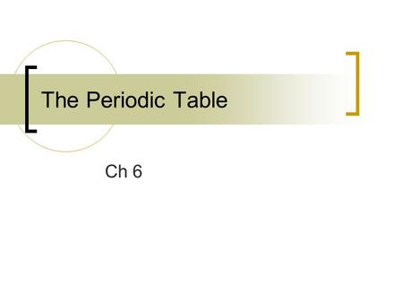 The Periodic Table Ch 6. History of the Periodic Table Only 13 elements had been discovered by 1700 As time went on and more elements were discovered.