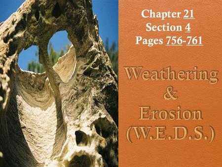 Chapter 21 Section 4 Pages 756-761. W.E.D.S 1. Weathering a. Physical b. Chemical 2. Erosion 3. Deposition 4. Sedimentation (burial & compaction)
