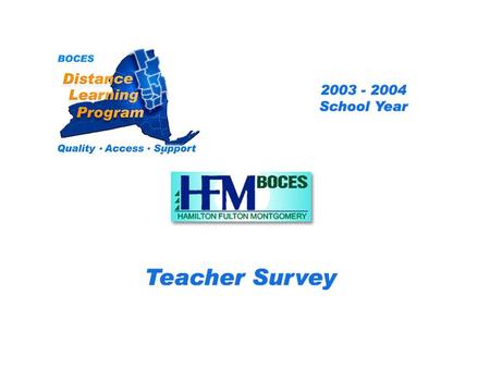 HFM Distance Learning Project Teacher Survey 2003 – 2004 School Year... BOCES Distance Learning Program Quality Access Support.