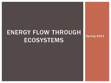 Spring 2012 ENERGY FLOW THROUGH ECOSYSTEMS.  All organisms MUST obtain and use energy… ENERGY FLOW THROUGH ECOSYSTEMS.