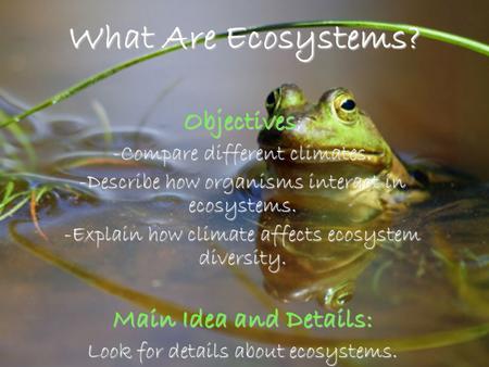 What Are Ecosystems? Objectives: Main Idea and Details: