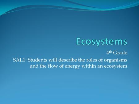 4 th Grade SAL1: Students will describe the roles of organisms and the flow of energy within an ecosystem.