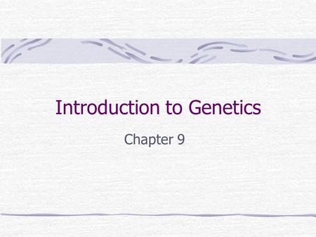 Introduction to Genetics Chapter 9. Heredity Transmission of characteristics form parents to offspring.