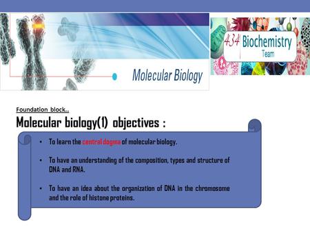 Molecular biology(1) objectives :