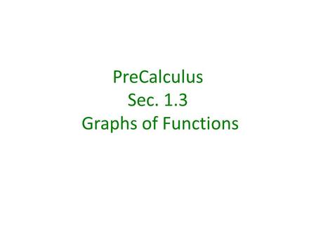 PreCalculus Sec. 1.3 Graphs of Functions. The Vertical Line Test for Functions If any vertical line intersects a graph in more than one point, the graph.