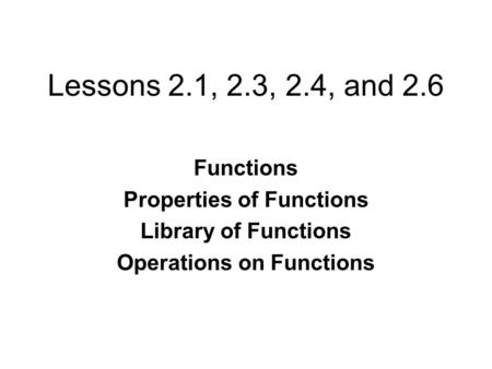 Properties of Functions Operations on Functions