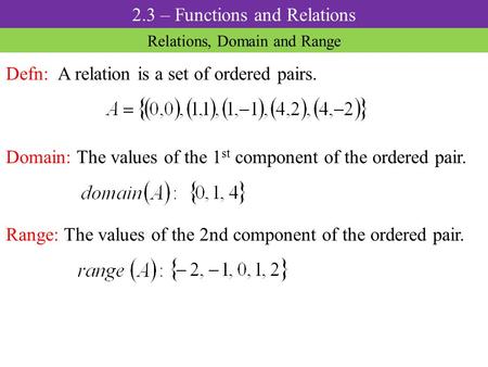 2.3 – Functions and Relations