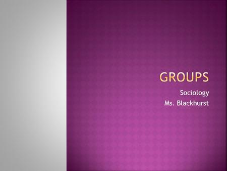 Sociology Ms. Blackhurst.  Introduction to Groups PowerPoint  Discuss key items, complete class activities  HW: Group Web.