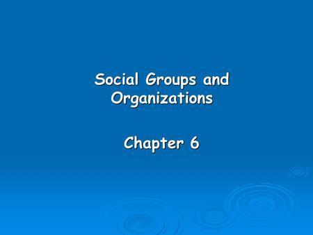 Social Groups and Organizations Chapter 6. Learning Objectives  Distinguish between primary and secondary groups.  Explain the functions of groups.