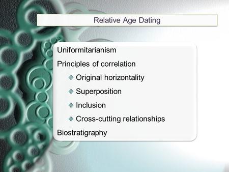 Relative Age Dating Uniformitarianism Principles of correlation