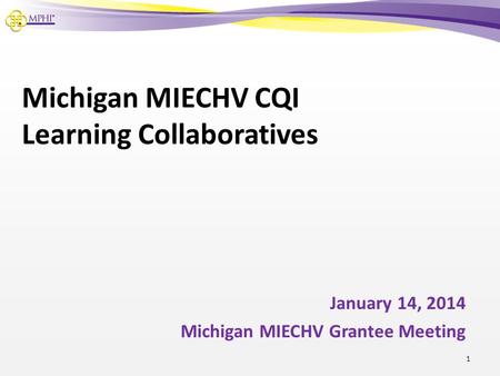 Michigan MIECHV CQI Learning Collaboratives January 14, 2014 Michigan MIECHV Grantee Meeting 1.