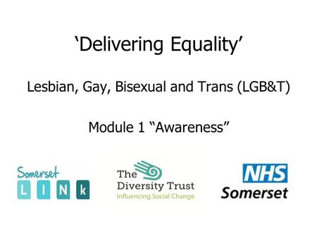 ‘Delivering Equality’ Lesbian, Gay, Bisexual and Trans (LGB&T) Module 1 “Awareness”