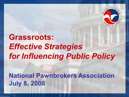 Grassroots: Effective Strategies for Influencing Public Policy National Pawnbrokers Association July 8, 2008.