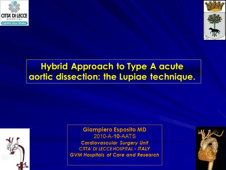 Giampiero Esposito MD 2010-A-10-AATS Cardiovascular Surgery Unit CITTA’ DI LECCE HOSPITAL - ITALY GVM Hospitals of Care and Research Hybrid Approach to.