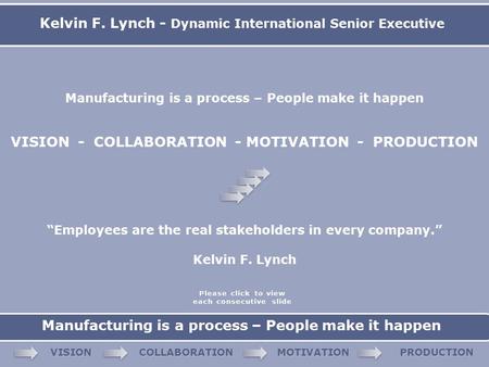 Kelvin F. Lynch - Dynamic International Senior Executive Manufacturing is a process – People make it happen VISION COLLABORATION MOTIVATION PRODUCTION.