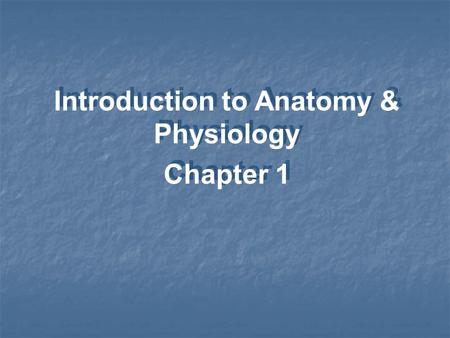 Introduction to Anatomy & Physiology Chapter 1 Introduction to Anatomy & Physiology Chapter 1.