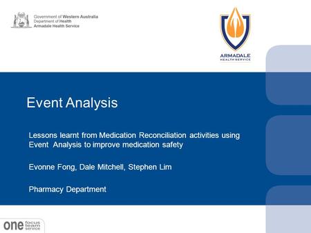 Event Analysis Lessons learnt from Medication Reconciliation activities using Event Analysis to improve medication safety Evonne Fong, Dale Mitchell, Stephen.