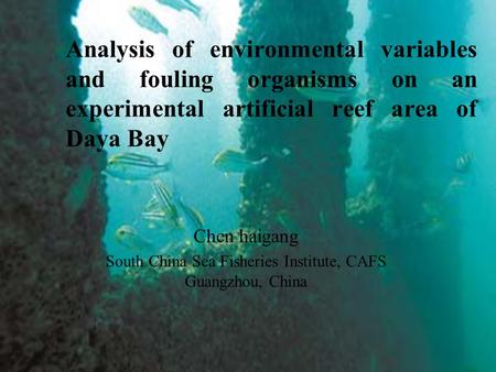 Analysis of environmental variables and fouling organisms on an experimental artificial reef area of Daya Bay Chen haigang South China Sea Fisheries Institute,