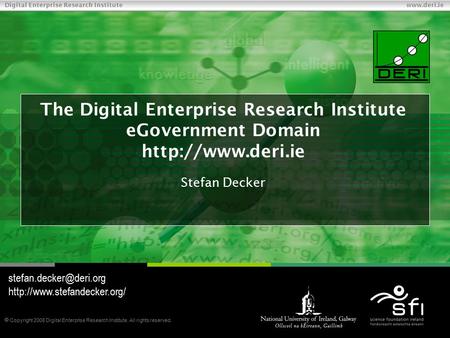  Copyright 2008 Digital Enterprise Research Institute. All rights reserved. Digital Enterprise Research Institute www.deri.ie The Digital Enterprise Research.