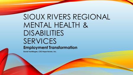 SIOUX RIVERS REGIONAL MENTAL HEALTH & DISABILITIES SERVICES Employment Transformation David VanNingen, CEO Hope Haven, Inc.