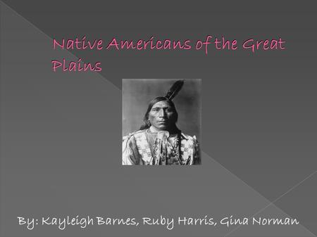 Native Americans of the Great Plains By: Kayleigh Barnes, Ruby Harris, Gina Norman.
