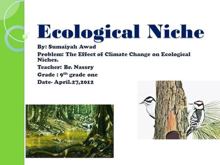 Ecological Niche By: Sumaiyah Awad Problem: The Effect of Climate Change on Ecological Niches. Teacher: Br. Nassry Grade : 9 th grade one Date- April.27,2012.