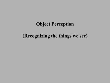 Object Perception (Recognizing the things we see).