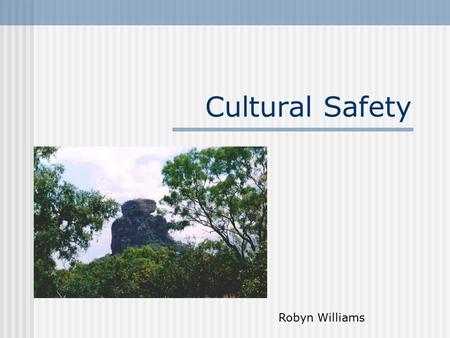 Cultural Safety Robyn Williams. Objectives Critically examine the concept of cultural safety.
