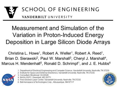 Measurement and Simulation of the Variation in Proton-Induced Energy Deposition in Large Silicon Diode Arrays Christina L. Howe 1, Robert A. Weller 1,