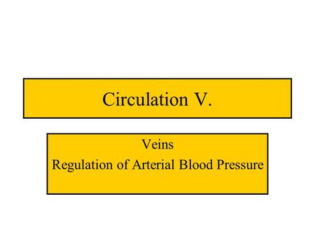 Circulation V. Veins Regulation of Arterial Blood Pressure.